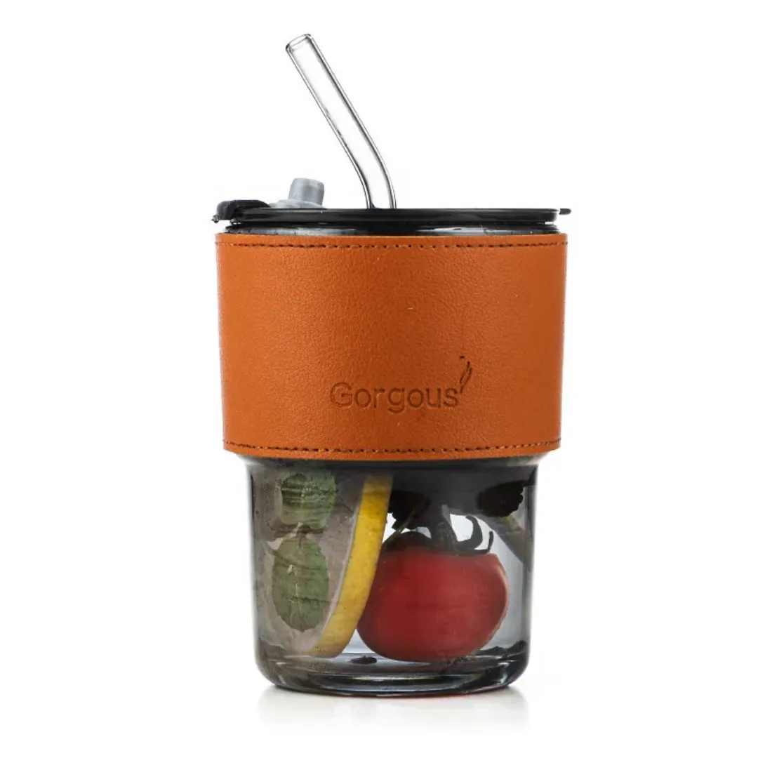 Verres à boire personnalisés avec manchon en cuir - Bouteille d'eau en verre 400ml