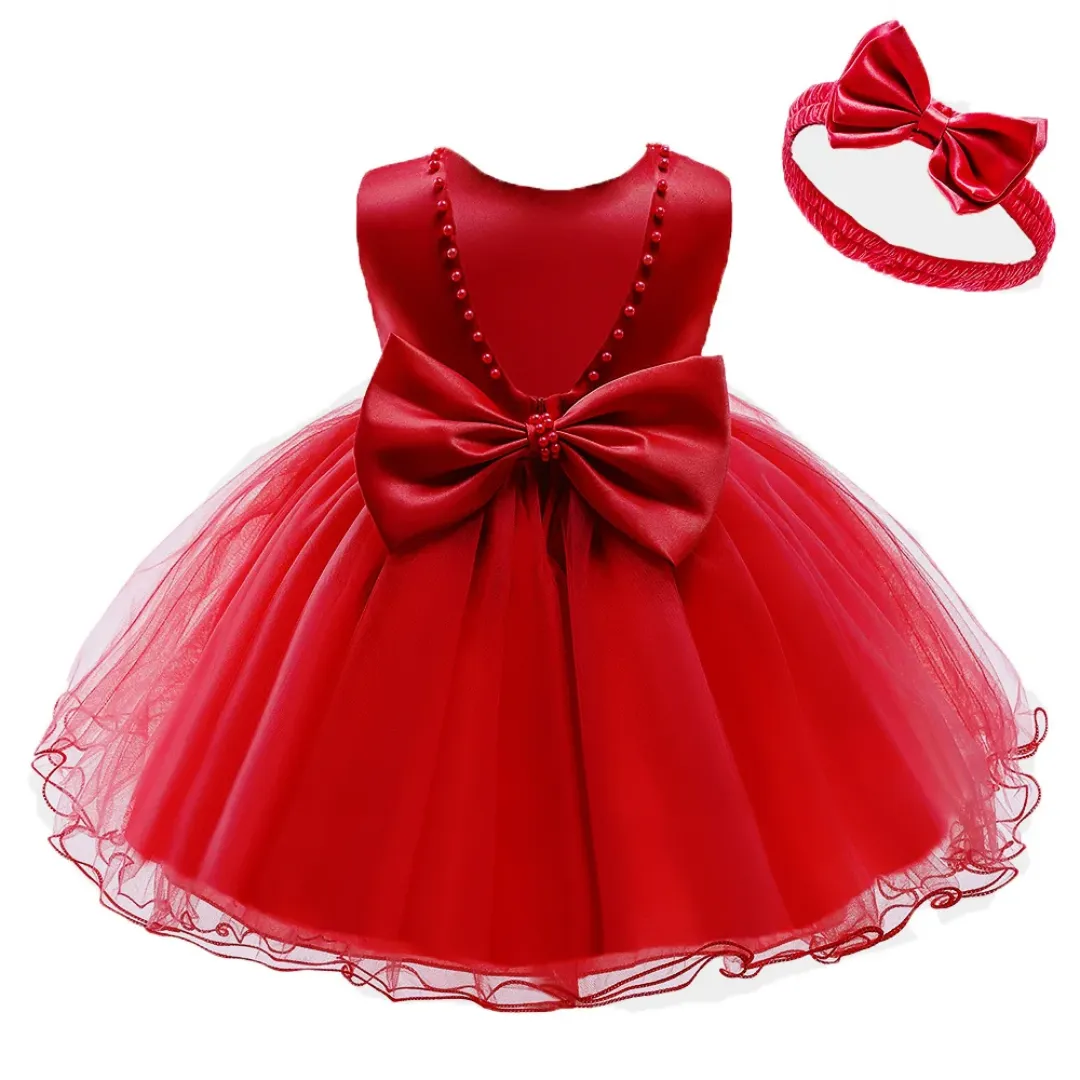 Robe de Princesse pour Fille – Robe de Fête sans Manches avec Nœud et Bandeau