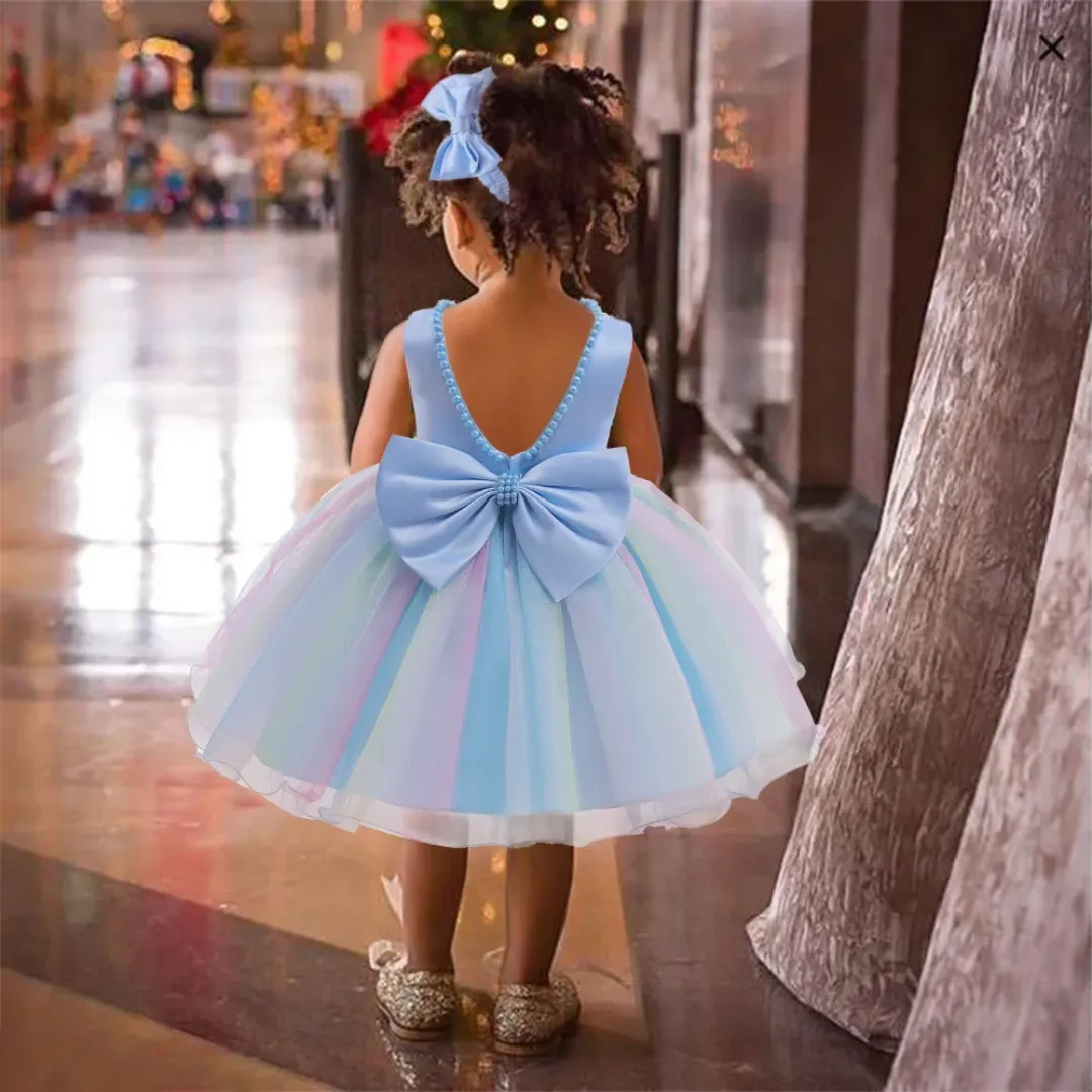 Robe de Princesse pour Fille – Robe de Fête sans Manches avec Nœud et Bandeau