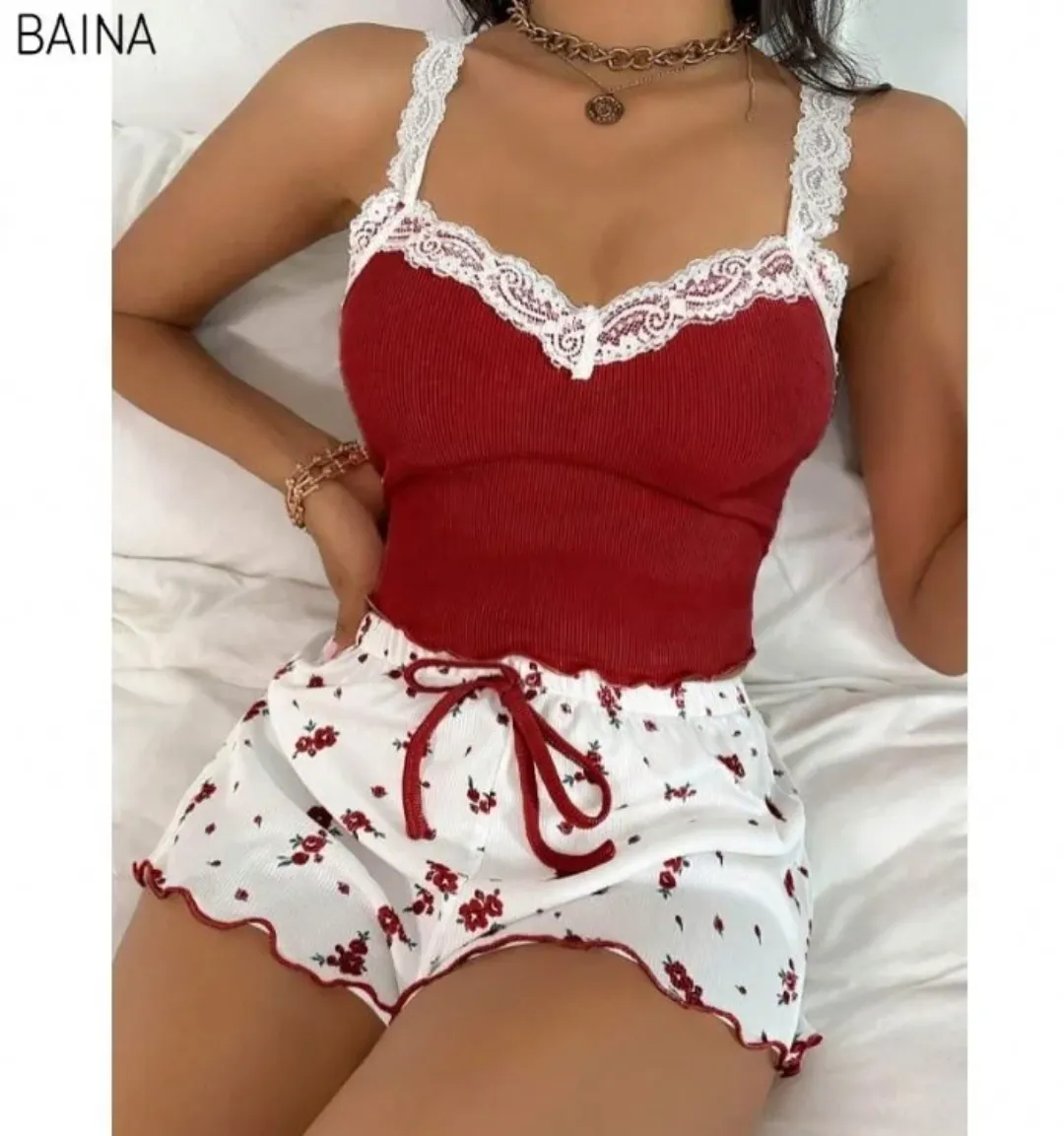 Ensemble de shorts à bretelles en dentelle confortable pour femmes