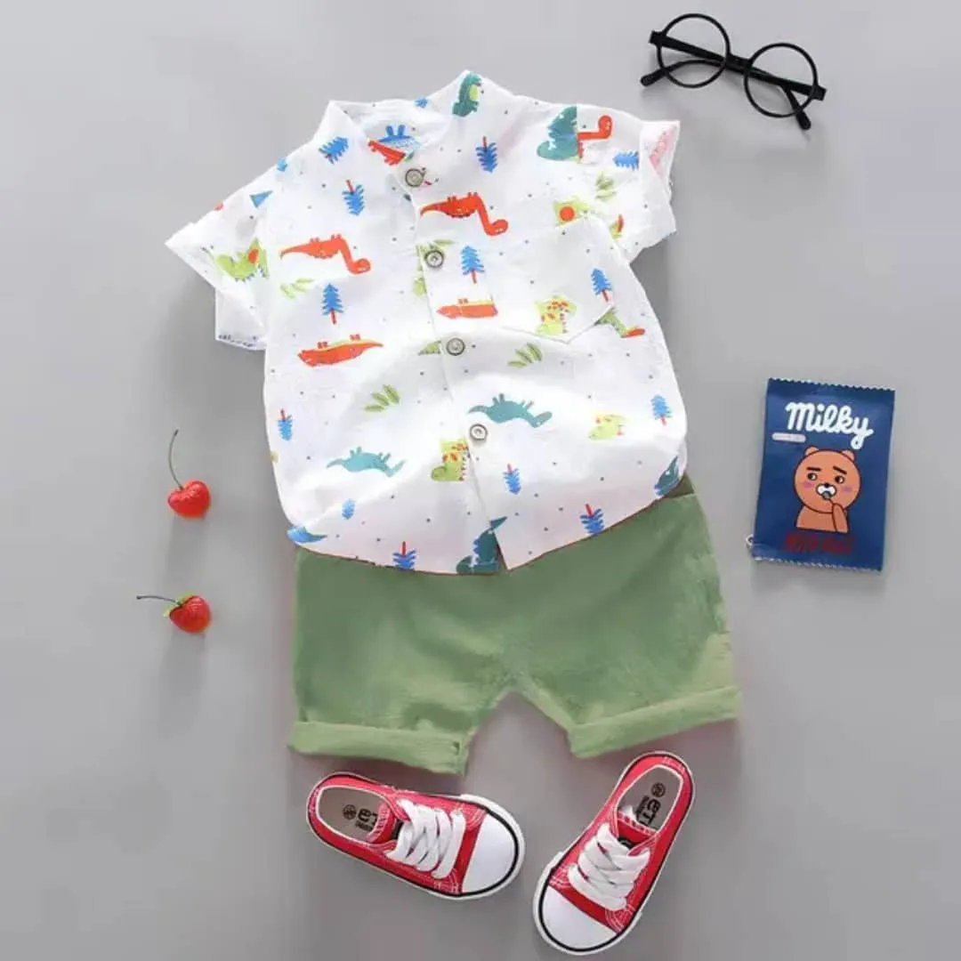 Ensemble été enfant 2 pièces – Chemise imprimée + short en coton – Garçons et filles de 2 à 4 ans