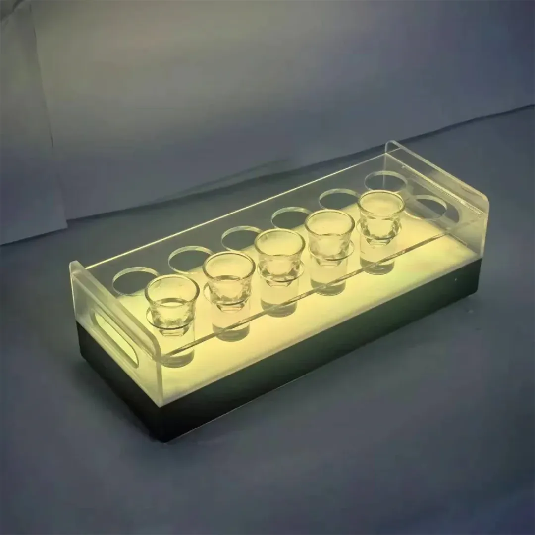 Plateau de verre à liqueur LED rechargeable, support de service de bar en acrylique coloré
