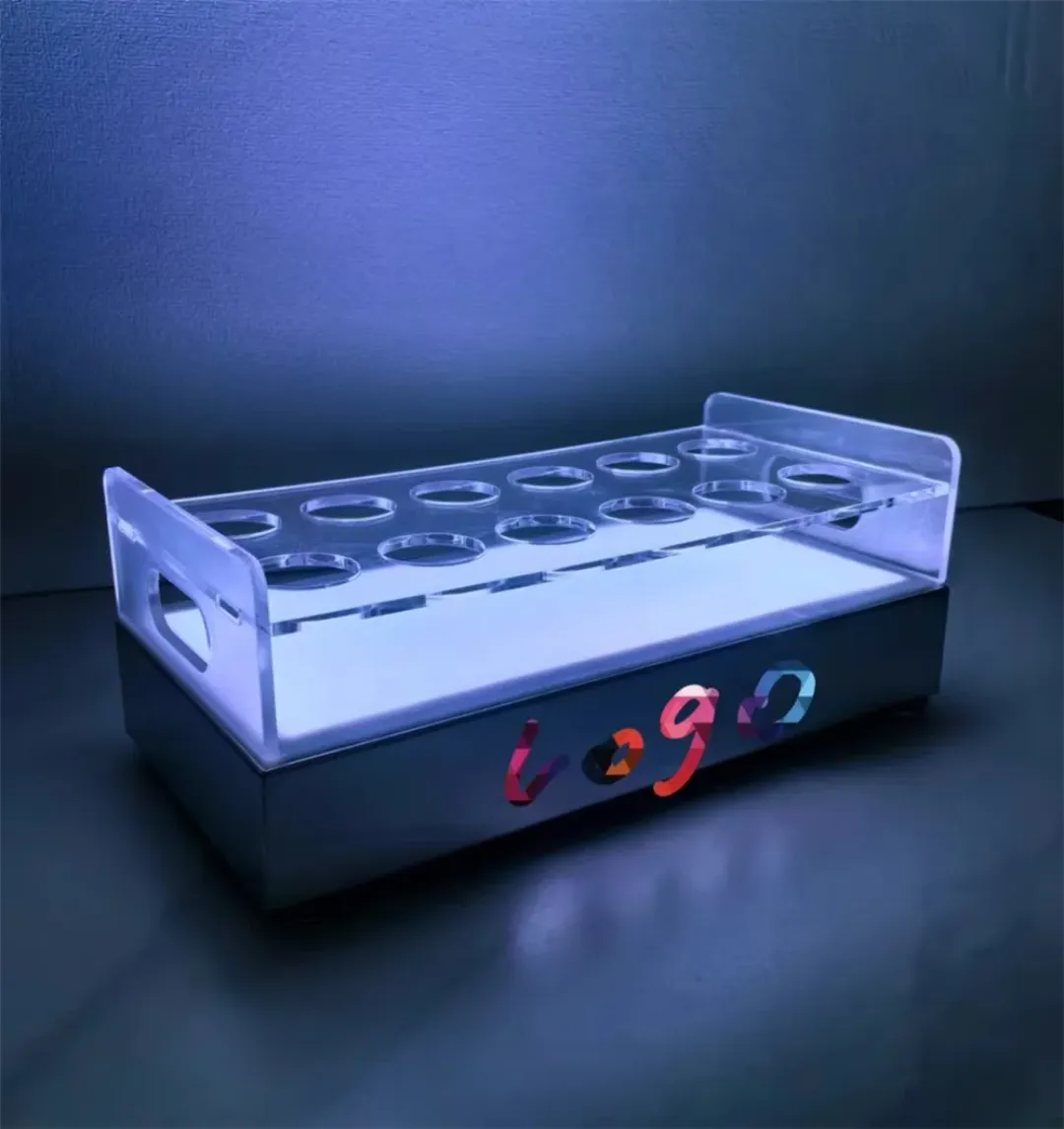 Plateau de verre à liqueur LED rechargeable, support de service de bar en acrylique coloré