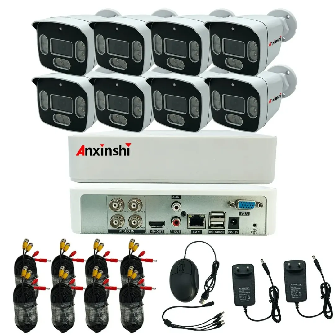 Prix usine Anxinshi TSEye 2MP 8CH Full HD Couleur Version Nuit Bullet Caméra XVR Kit Sécurité À Domicile CCTV Système + 500 GB HDD