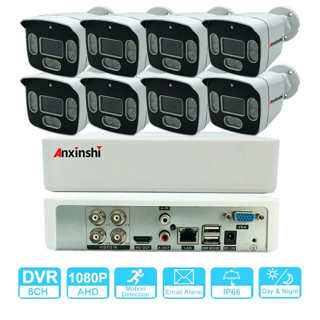 Prix usine Anxinshi TSEye 2MP 8CH Full HD Couleur Version Nuit Bullet Caméra XVR Kit Sécurité À Domicile CCTV Système + 500 GB HDD