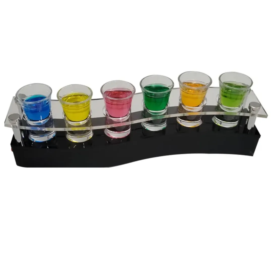 Support de plateau de serveur en verre à vin en acrylique transparent avec 6 petits verres et plateau de base noir