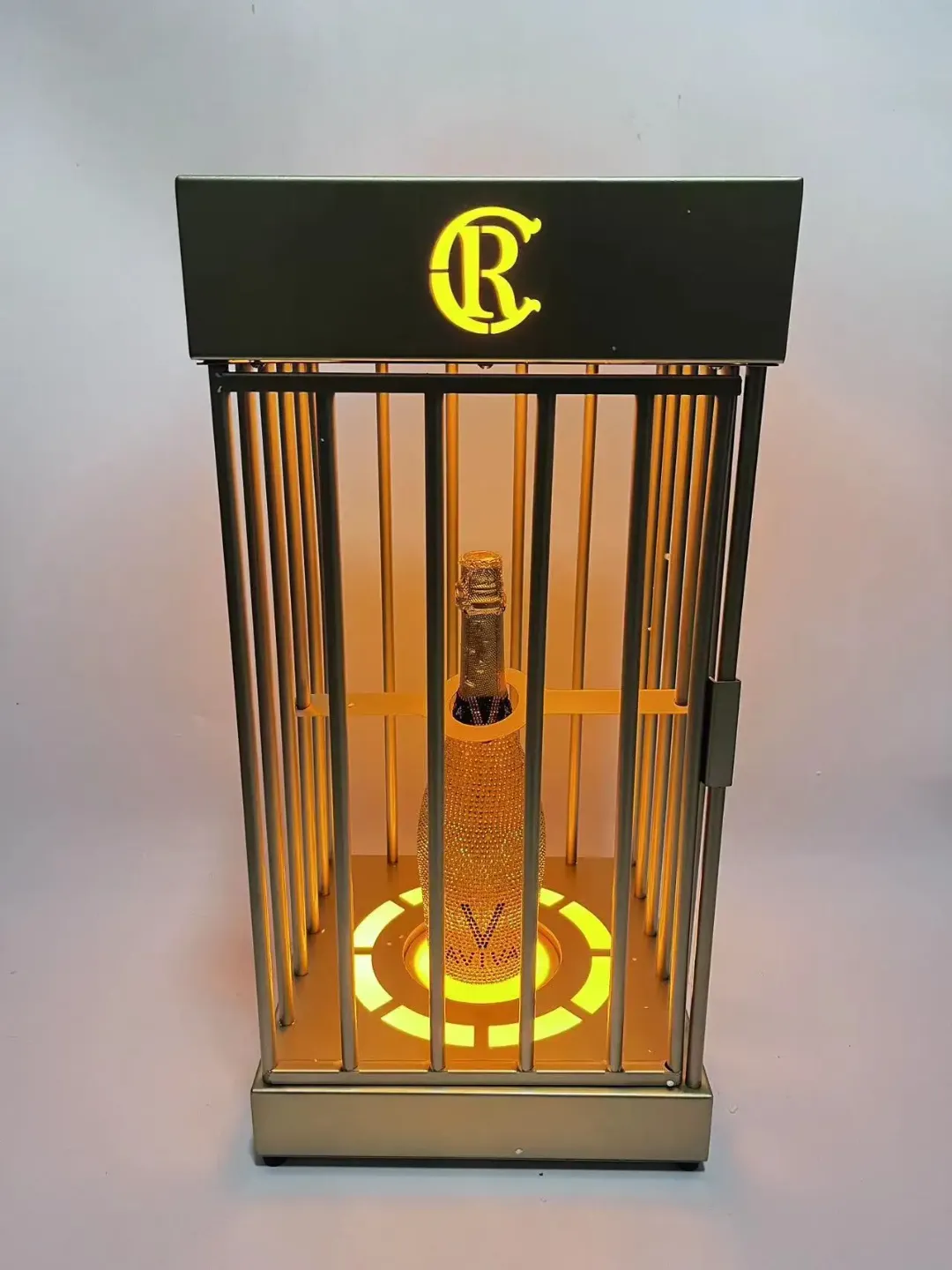 Présentateur de bouteille de cage de logo personnalisé rechargeable pour salon