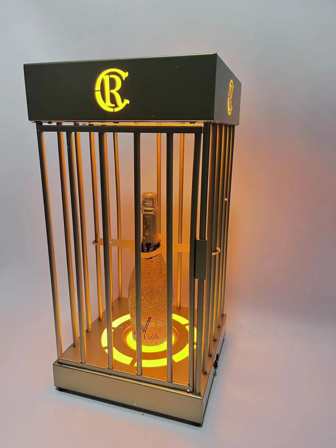Présentateur de bouteille de cage de logo personnalisé rechargeable pour salon