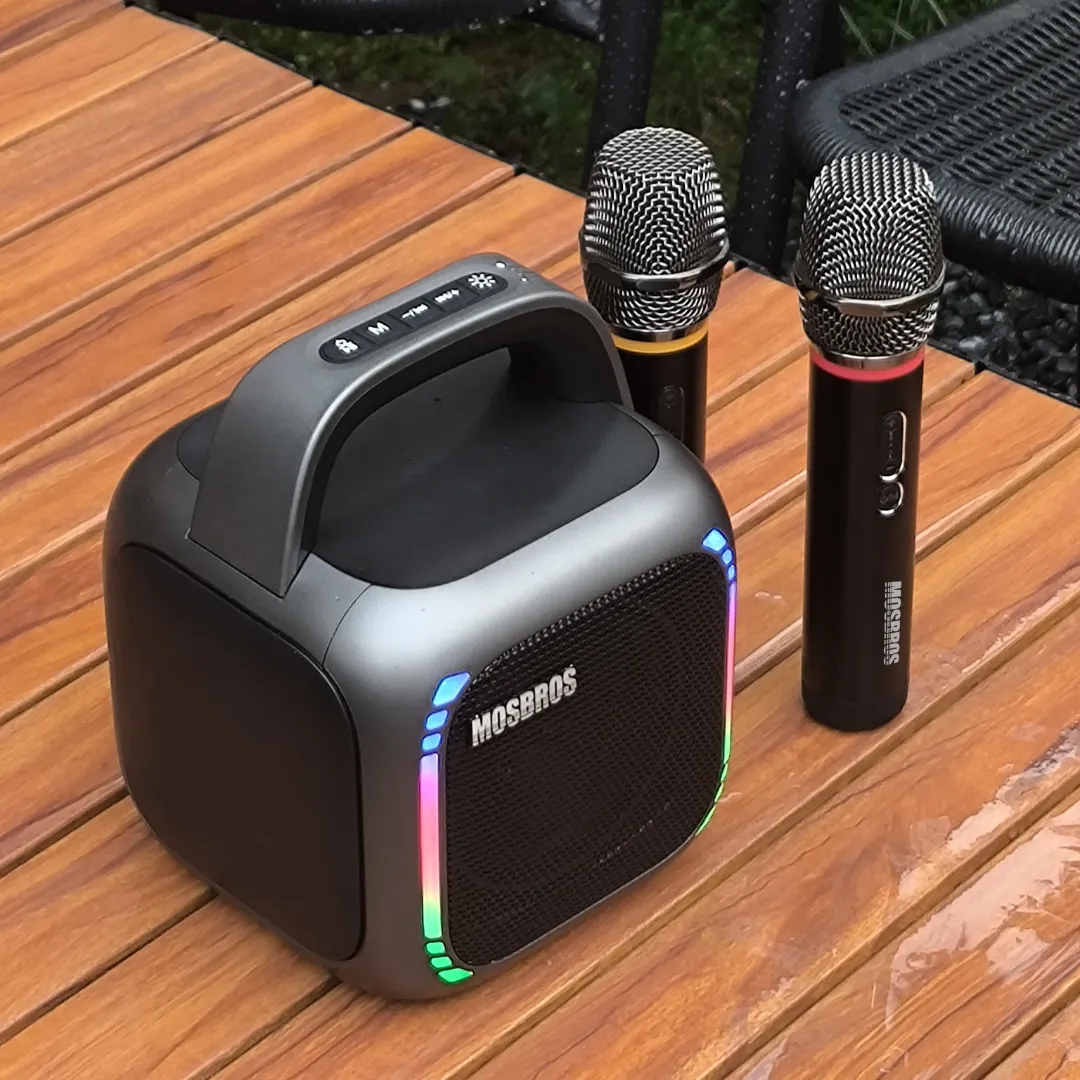 Karabox - Haut-parleur Karaoké Portable avec 2 Microphones, Lumière RGB Bleu Clair - Idéal pour Fête