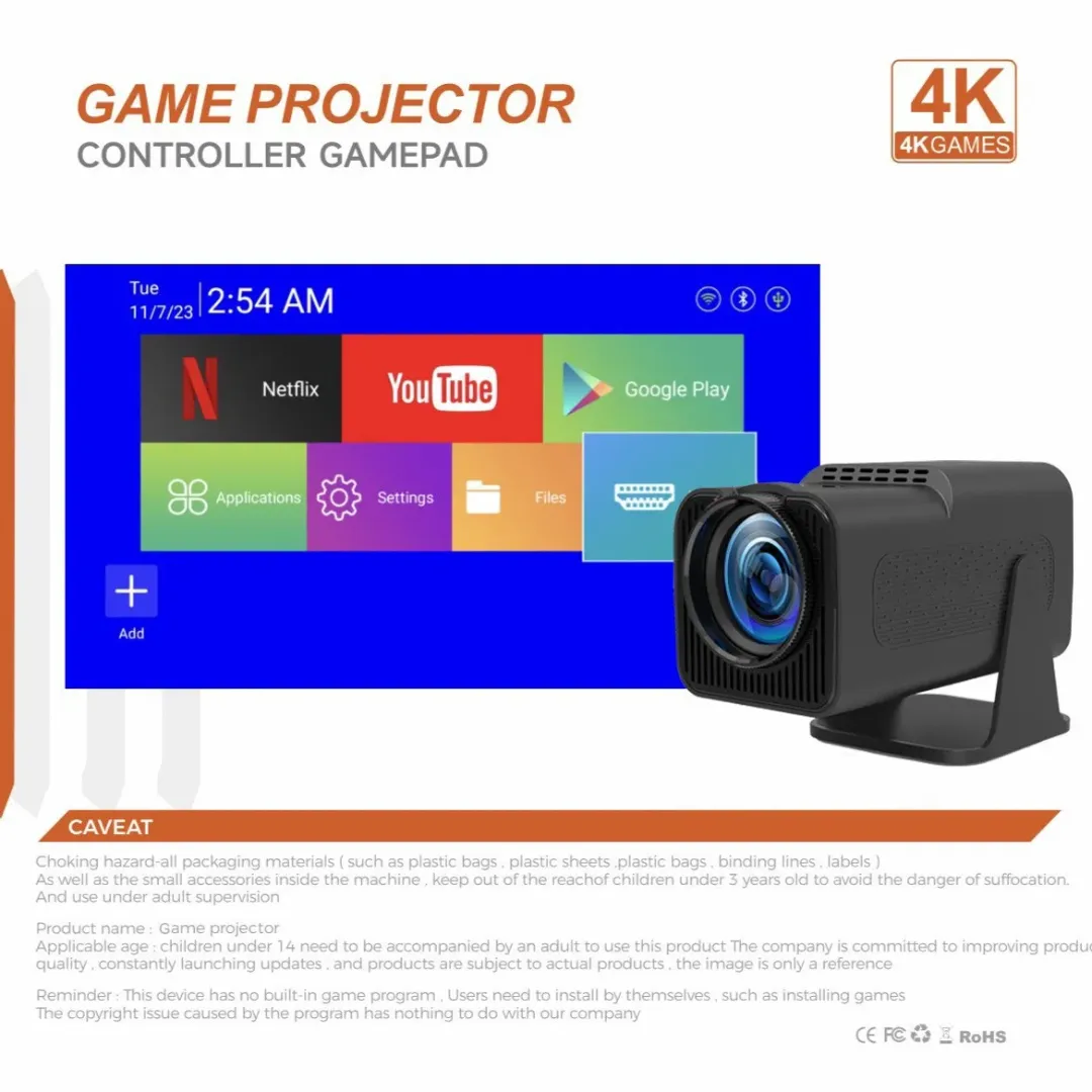 HY320pro Smart Android 11 WiFi Gamepad avec DLP Lens 3D Projecteur Portable HD 720p