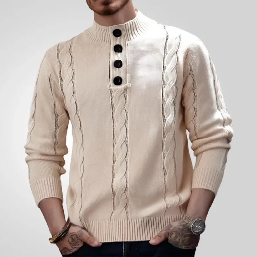 Pull Homme Col Boutonné (Henley) – Maille Torsadée 12GG, Coton/Nylon, Style Décontracté Chic pour Automne/Hiver