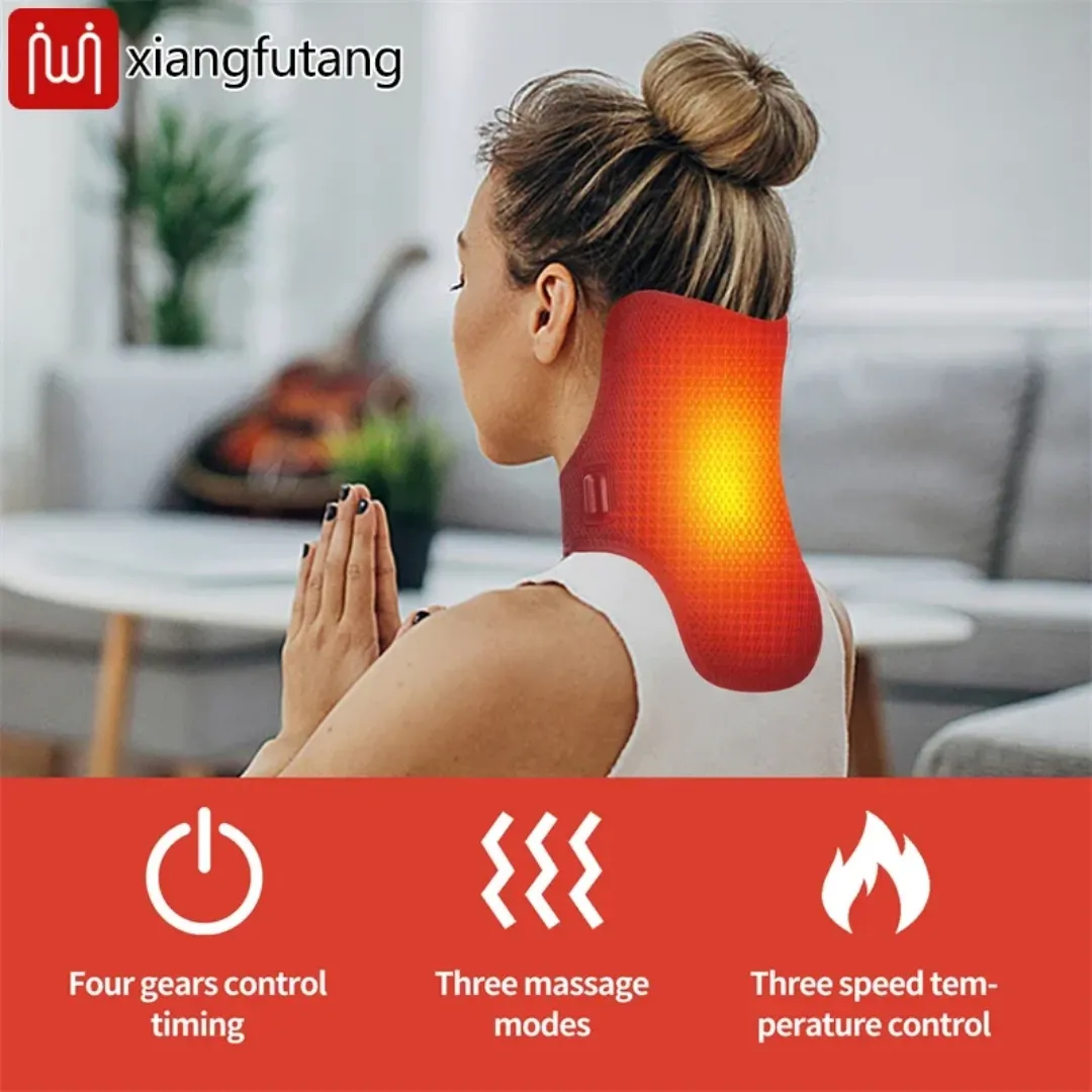 Ceinture De Protection De Cou Chauffante Électrique En Céramique Noire Avec Trois Niveaux De Température Réglables