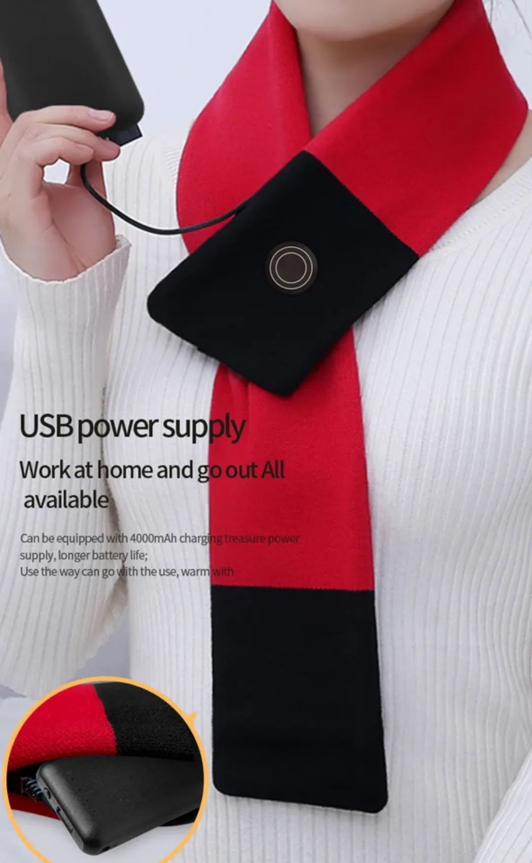 Écharpe Chauffante Pour Femmes Et Hommes, Température À 3 Niveaux, Enveloppe En Polaire Lavable, Chauffe-cou Électrique 15W