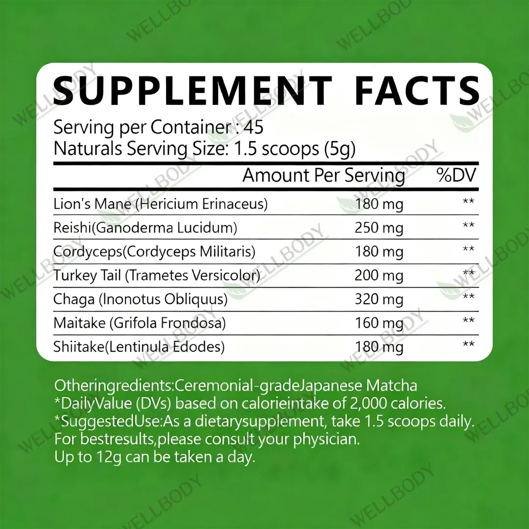 Poudre de café au matcha et aux champignons WELLBODY OEM Private Label