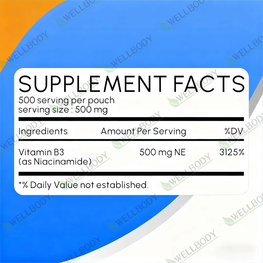 Poudre de Niacinamide Vitamine B3 WELLBODY Grade Cosmétique