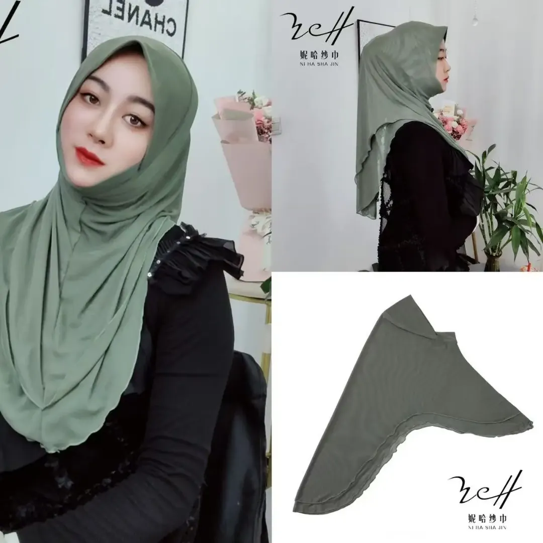Nouveau Design Écharpe Hijab Musulman Style Malaisien Double Couche Peplum Hem