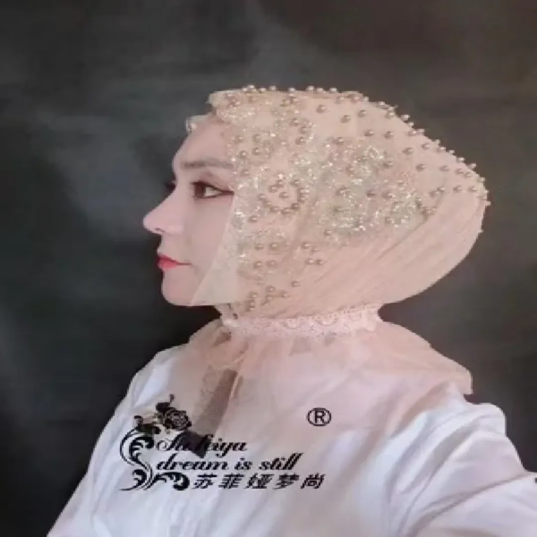 Hijab Brodé Perlé Pour Femme Musulmane - Écharpe Respirante En Georgette