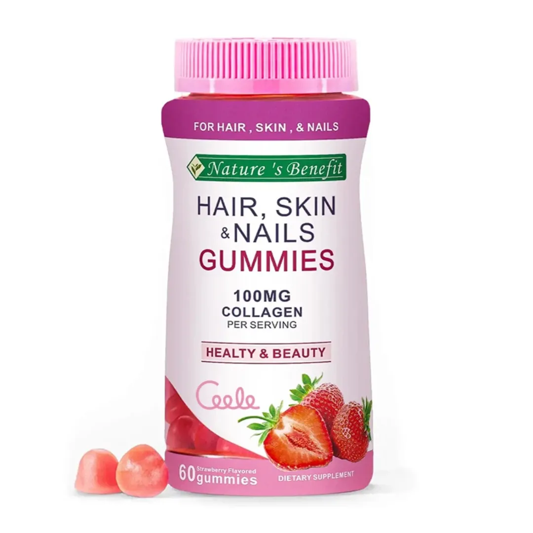 Collagène Multivitaminé Personnalisé Saveur Fraise - Gommes pour Cheveux, Peau et Ongles