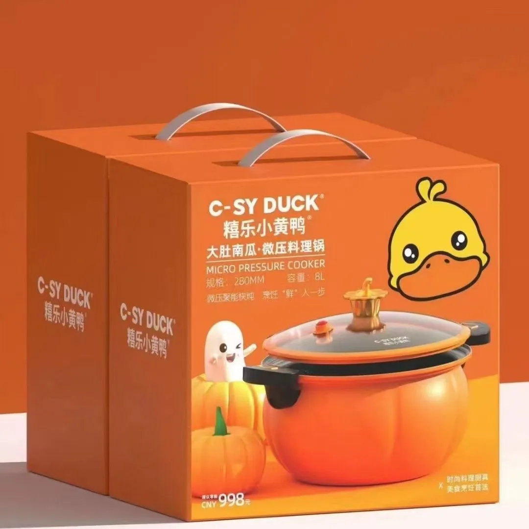 8L Marmite à Micro-Pression Multifonction 8L en Fonte Antiadhésive Forme Citrouille avec Revêtement en Pierre de Blé