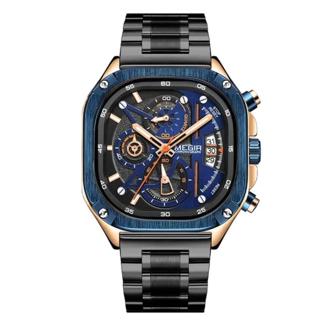 MEGIR 2217 Montre de Luxe pour Hommes - Bracelet Carré Étanche