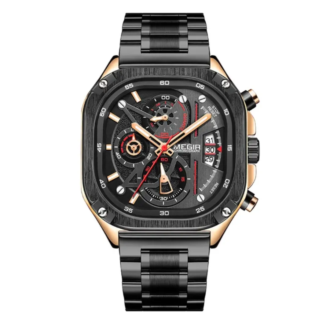 MEGIR 2217 Montre de Luxe pour Hommes - Bracelet Carré Étanche