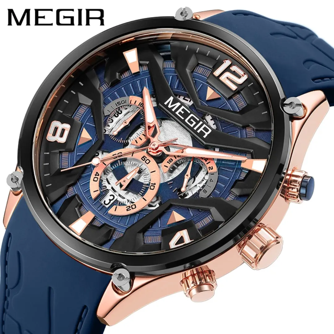 MEGIR 2222 Design créatif mode sport montre pour hommes bracelet en Silicone chronographe calendrier lumineux étanche montres à Quartz