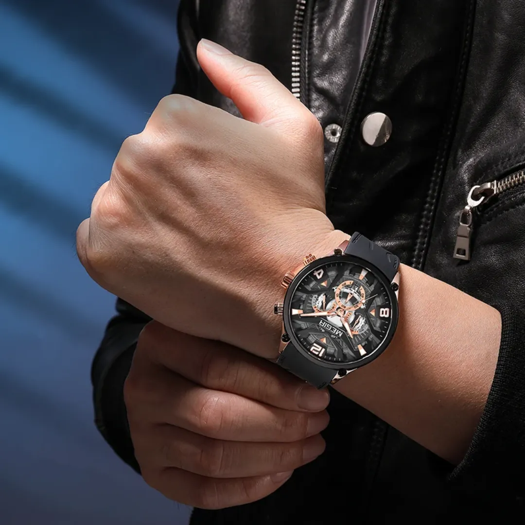 MEGIR 2222 Design créatif mode sport montre pour hommes bracelet en Silicone chronographe calendrier lumineux étanche montres à Quartz