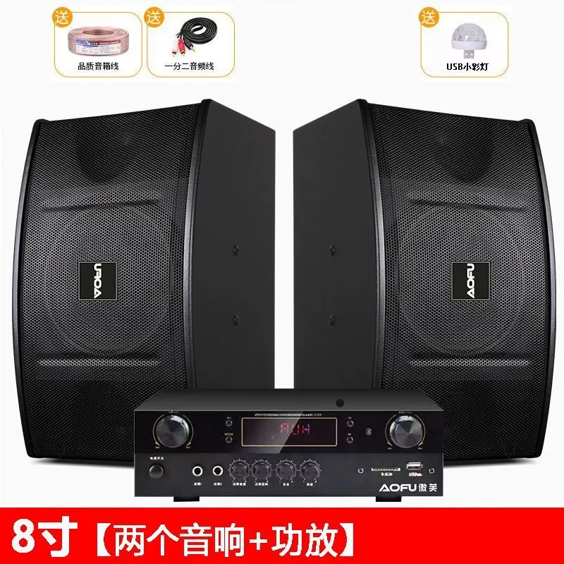 Pack Sono KTV 8 pouces – 2 haut-parleurs + amplificateur + 2 micros sans fil – Ensemble Karaoké Maison