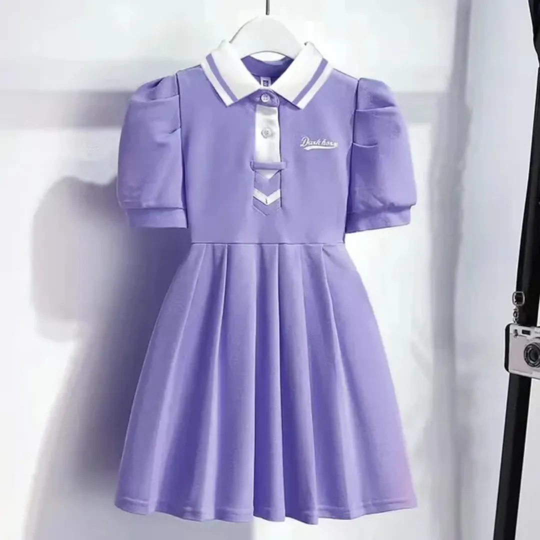 Robe d'Été pour Fille ANSZKTN Style Tendance à Manches Bouffantes Robe Polo Preppy