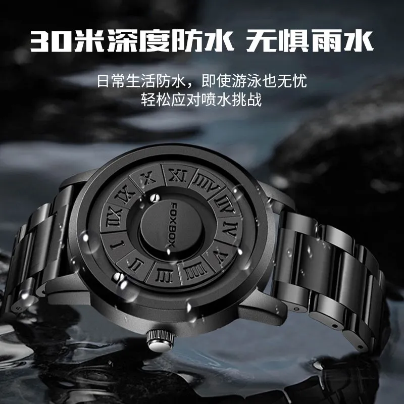 FOXBOX Montre Homme pour LIGE Marque Créative Bande en Acier Inoxydable Mouvement à Quartz