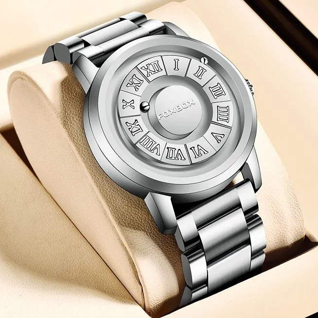 FOXBOX Montre Homme pour LIGE Marque Créative Bande en Acier Inoxydable Mouvement à Quartz