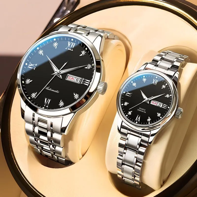 Olevs 5563 Couple Montres Femme et Homme Bracelet en Acier Inoxydable