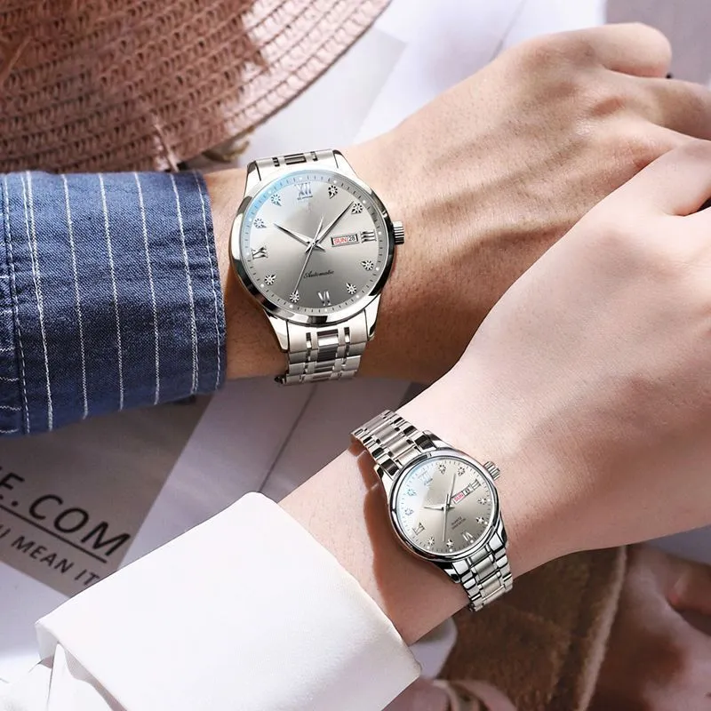 Olevs 5563 Couple Montres Femme et Homme Bracelet en Acier Inoxydable