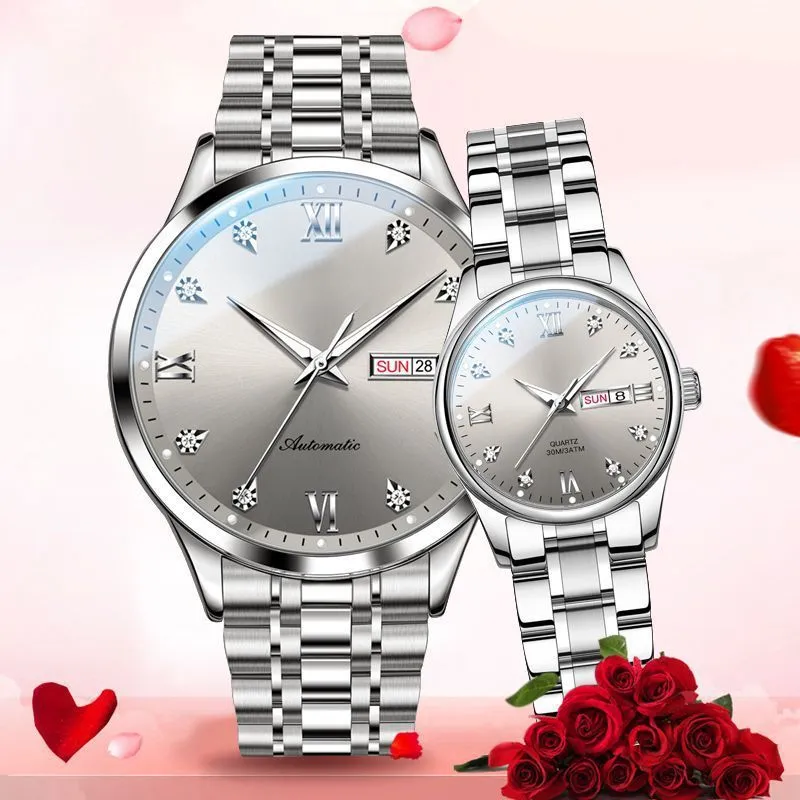 Olevs 5563 Couple Montres Femme et Homme Bracelet en Acier Inoxydable