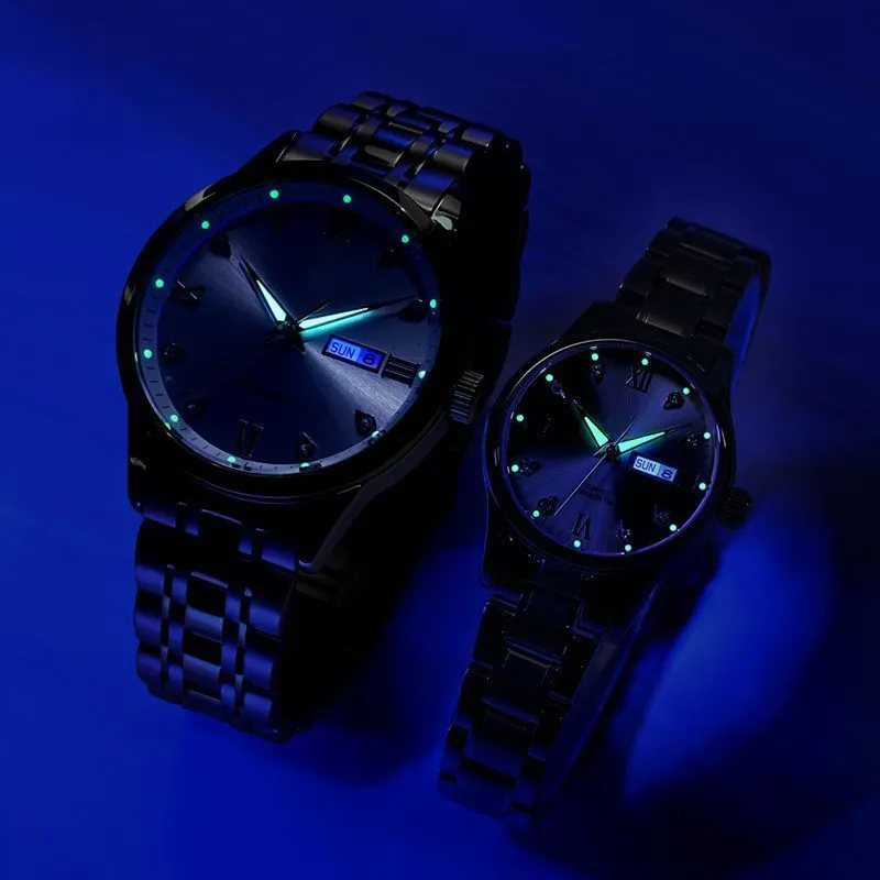 Olevs 5563 Couple Montres Femme et Homme Bracelet en Acier Inoxydable