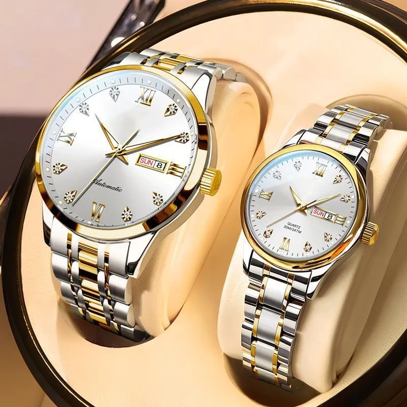 Olevs 5563 Couple Montres Femme et Homme Bracelet en Acier Inoxydable