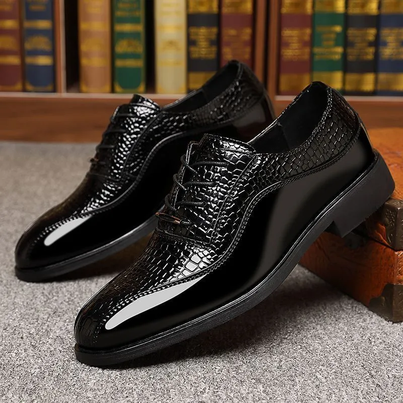 Chaussures Habillées Homme en Cuir Verni – Style Coréen, Design Croco, Business & Soirée – Rehausse Intérieure Disponible