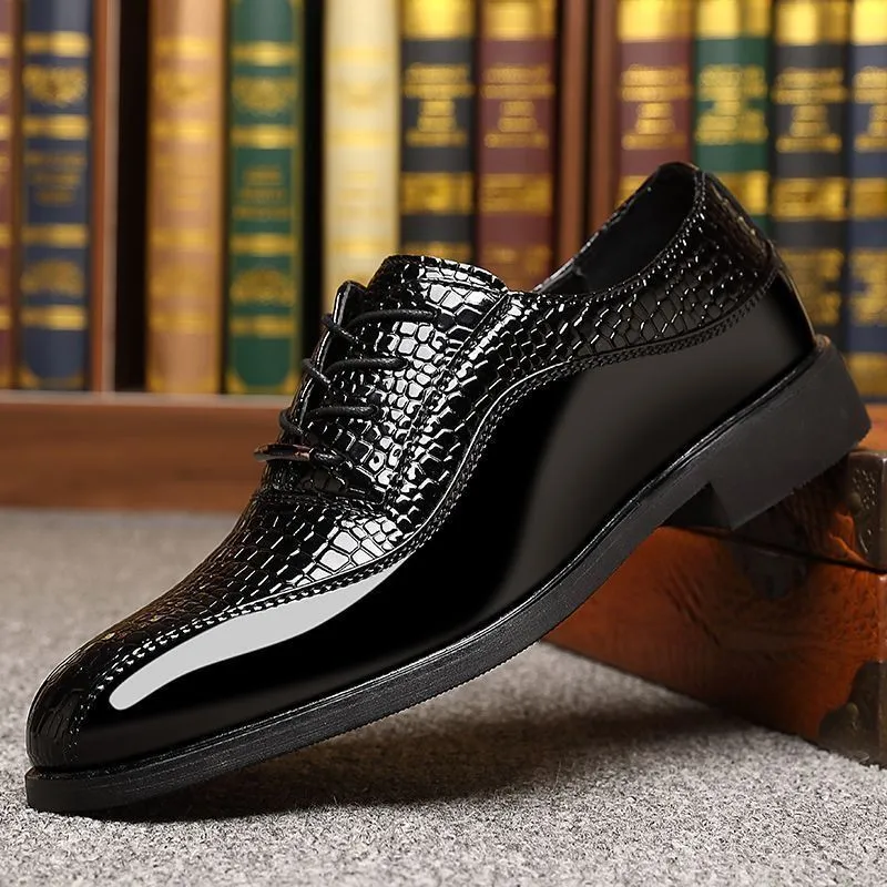 Chaussures Habillées Homme en Cuir Verni – Style Coréen, Design Croco, Business & Soirée – Rehausse Intérieure Disponible