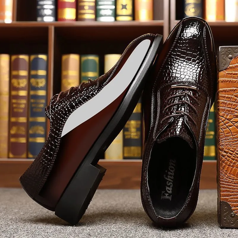 Chaussures Habillées Homme en Cuir Verni – Style Coréen, Design Croco, Business & Soirée – Rehausse Intérieure Disponible