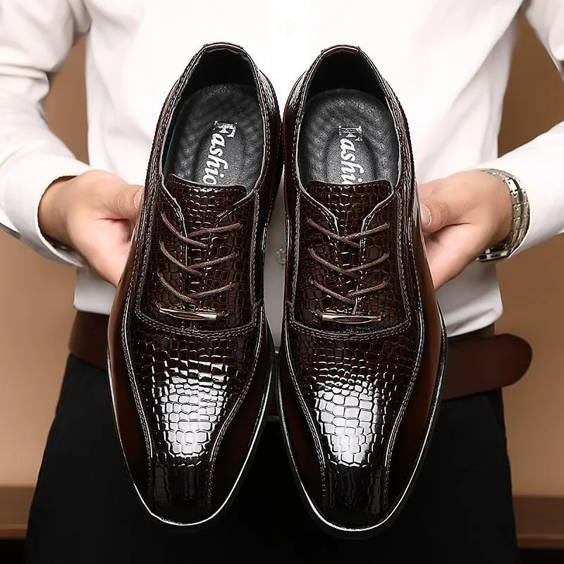 Chaussures Habillées Homme en Cuir Verni – Style Coréen, Design Croco, Business & Soirée – Rehausse Intérieure Disponible