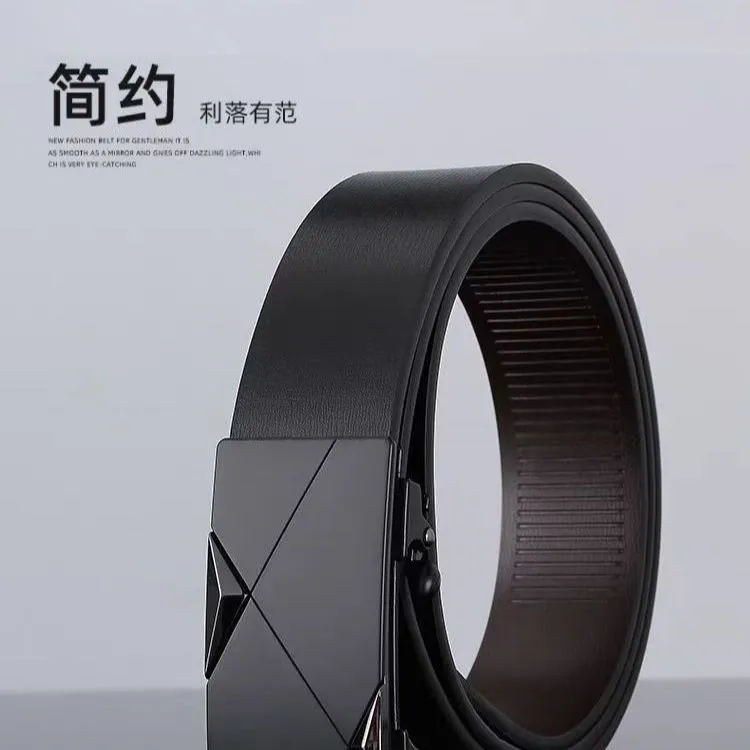 Ceinture homme automatique – Boucle design noire/or, cuir synthétique premium, sans trous