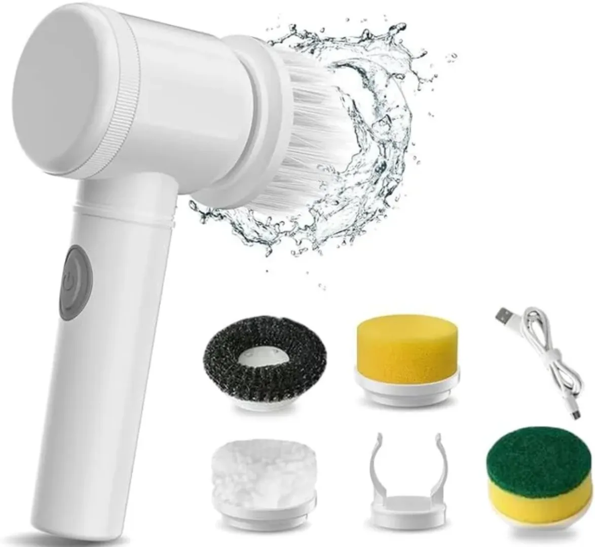 Brosse électrique de nettoyage rechargeable USB – Nettoyeur rotatif sans fil avec têtes interchangeables