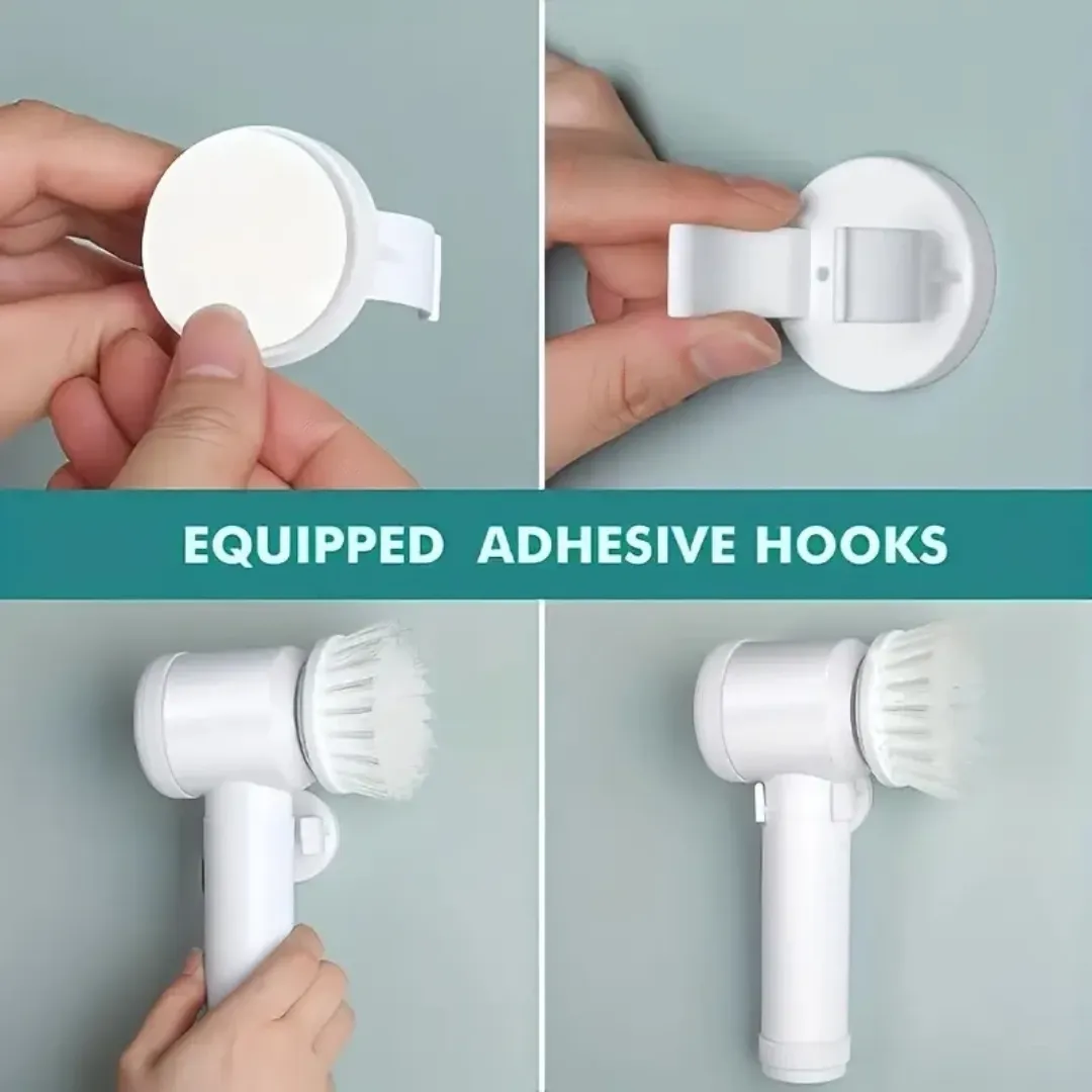 Brosse électrique de nettoyage rechargeable USB – Nettoyeur rotatif sans fil avec têtes interchangeables