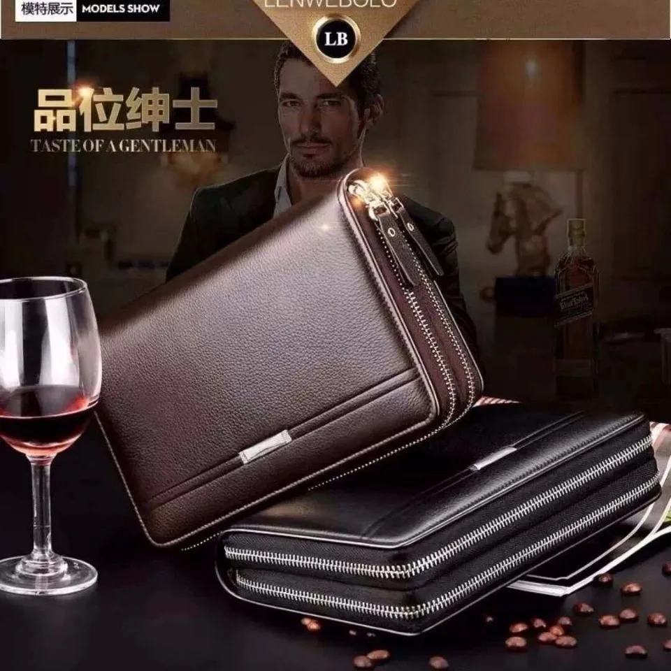 Ensemble portefeuille homme 3 pièces – Portefeuille zippé, ceinture automatique et porte-cartes, style élégant