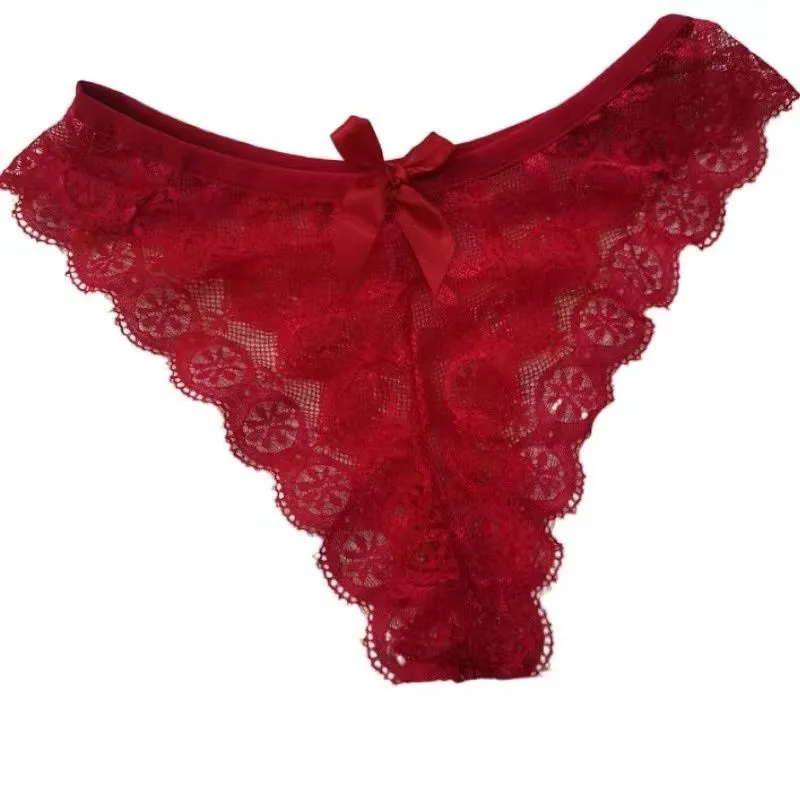 String femme en dentelle avec nœud décoratif – Coupe basse, élégante et féminine