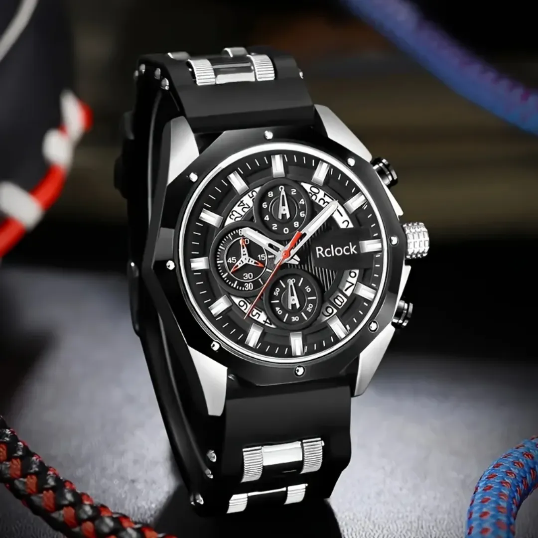 Montre homme à quartz style sport – Bracelet alliage – Cadran rond multifonction – Affichage lumineux