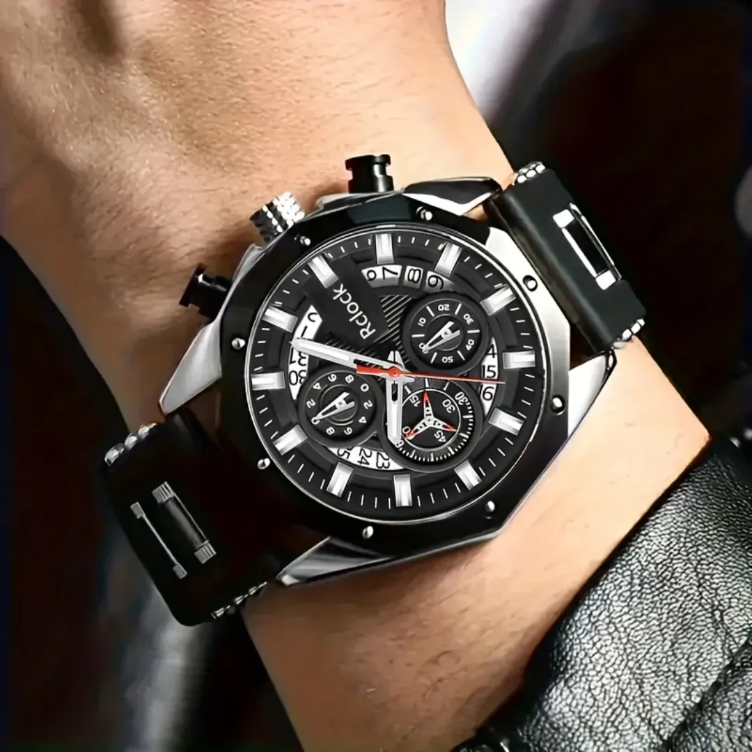 Montre homme à quartz style sport – Bracelet alliage – Cadran rond multifonction – Affichage lumineux