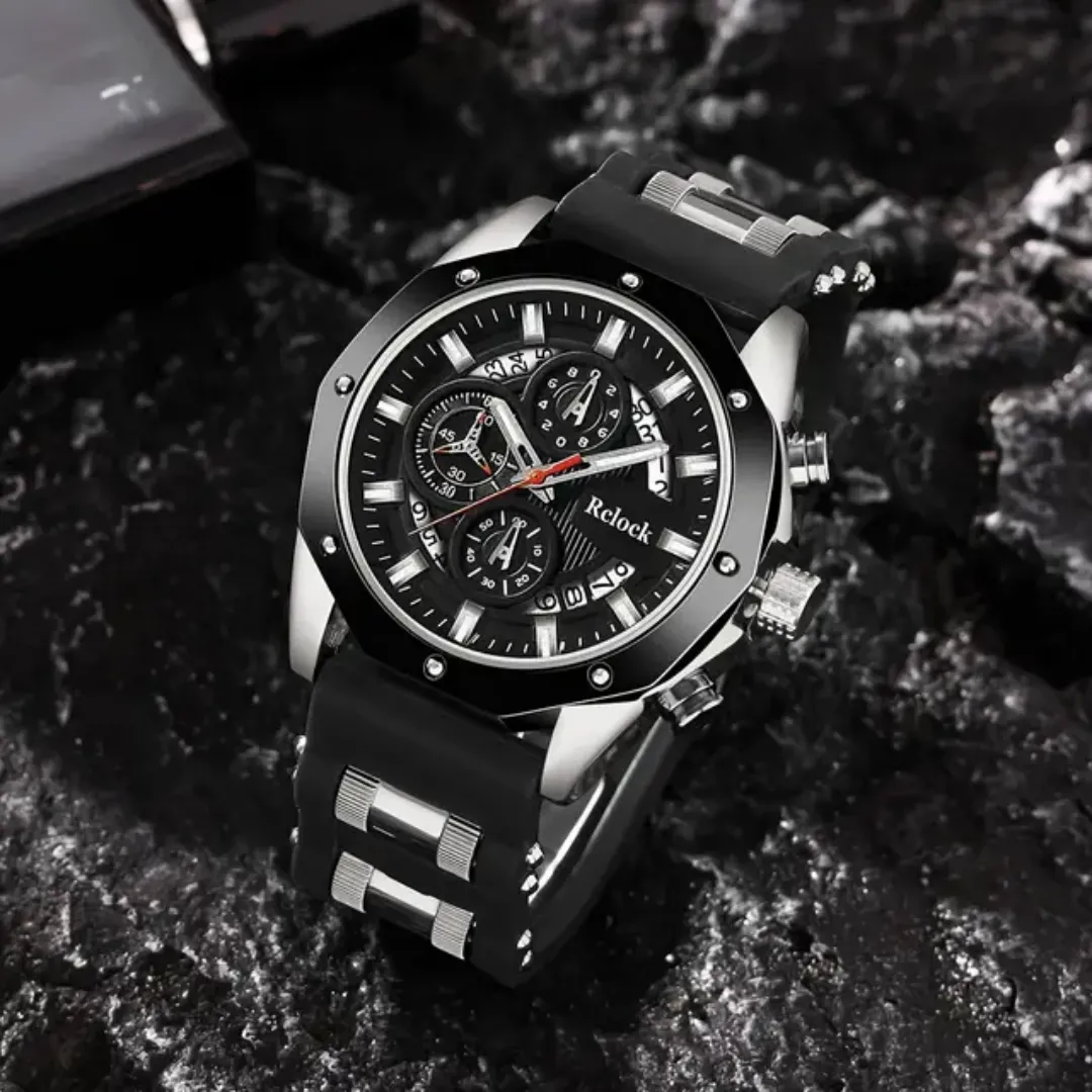 Montre homme à quartz style sport – Bracelet alliage – Cadran rond multifonction – Affichage lumineux