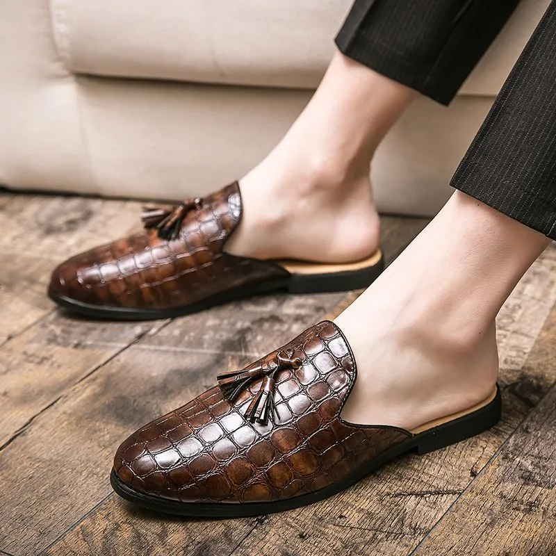 Mocassins mules homme en cuir – Style coréen – Chaussures d’été respirantes et antidérapantes