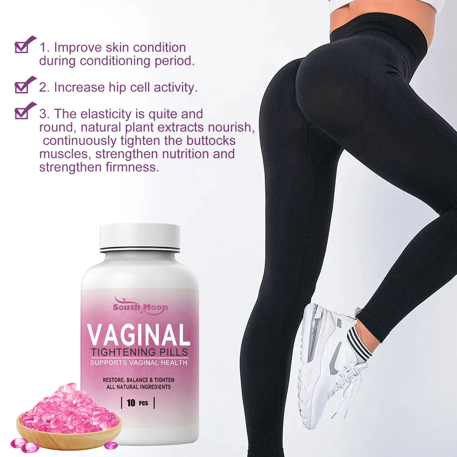 Pilules de resserrement vaginal. Soutient la santé vaginale. Gélules de soin intime féminin – Soutien de la santé vaginale (10 capsules)